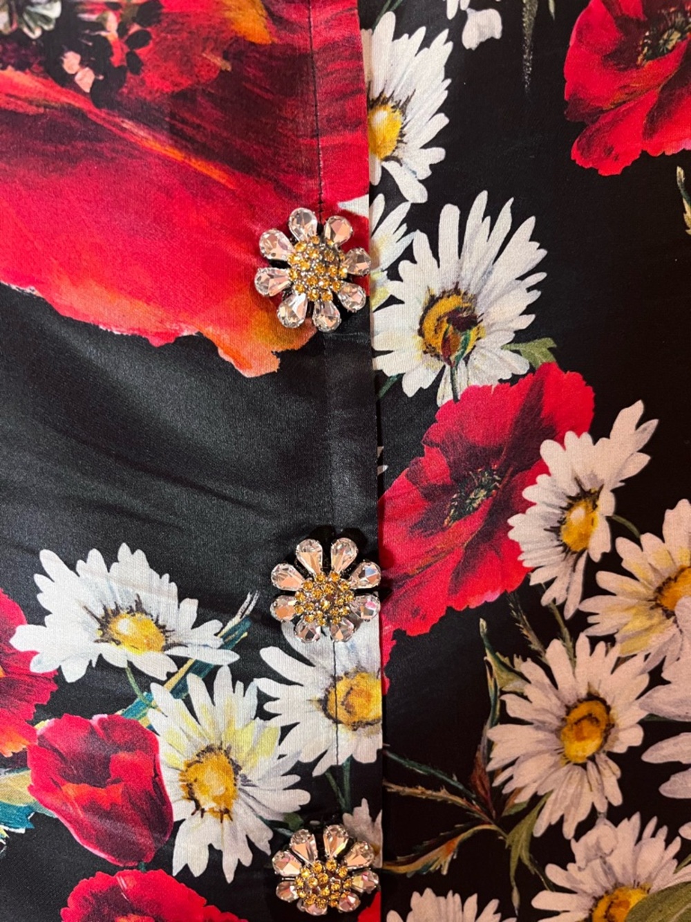 Dolce & Gabbana Silk Mini Black Dress with Red and White Floral Print - Picture 3 of 6